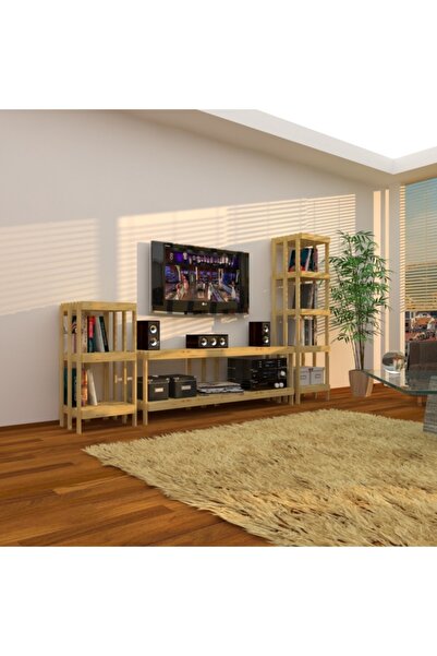 Fokai Wood Midia - Açık Ahşap Medya Ünitesi Ve Kitaplık