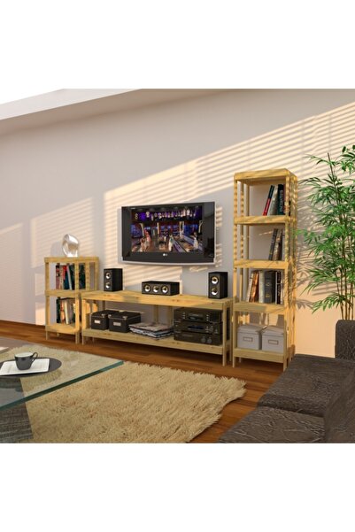 Fokai Wood Midia - Açık Ahşap Medya Ünitesi Ve Kitaplık