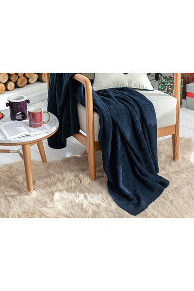 English Home Navy Blue Knitwear Sofa Shawl - 130x170 Cm New Year