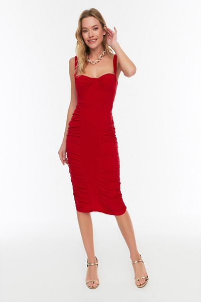 Trendyol Collection Red Drape részletesen kötött elegáns estélyi ruha TPRSS22EL2687
