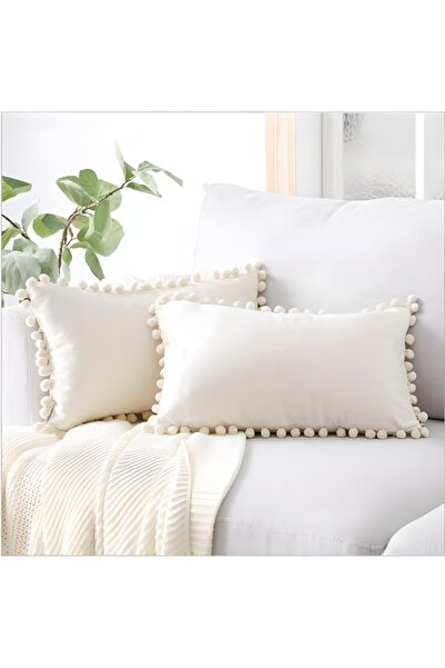 Alkan Homes 2 Adet Dikdörtgen Ponponlu Dekoratif Kırlent Kılıfı