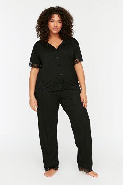 Trendyol Curve Plus Size Pajama Set - Black - Polka dot