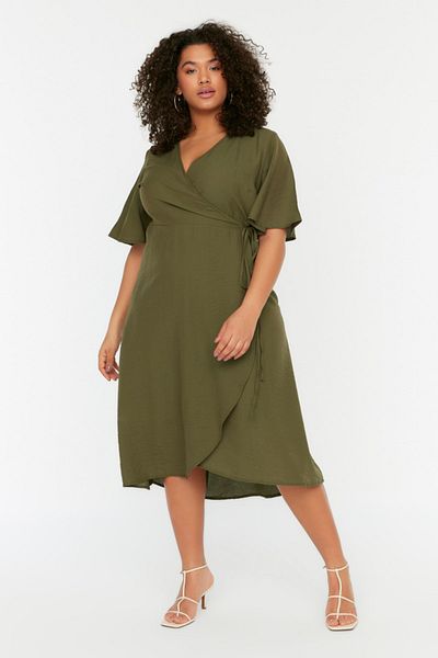Trendyol Curve Khaki szőtt duplasoros galléros nyakkendő részletes ruha TBBSS22EL1564