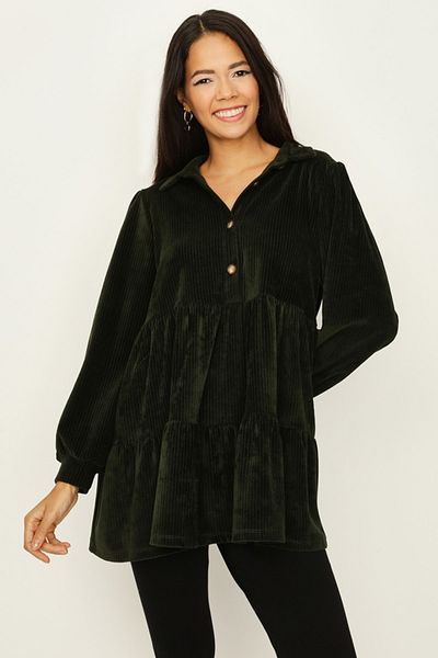 Select Moda Women's Khaki Skirt Flounced Velvet Tunic Dress