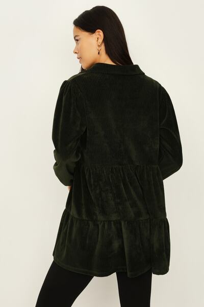 Select Moda Fusta kaki pentru femei Rochie tunică din catifea cu volan