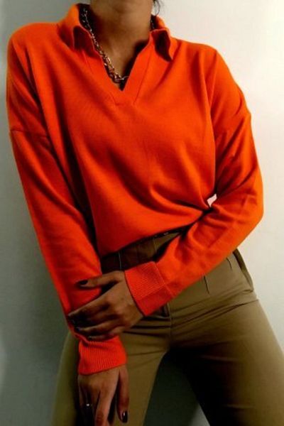 BEŞİR GİYİM Πορτοκαλί Polo Neck Γυναικείο πουλόβερ Basic