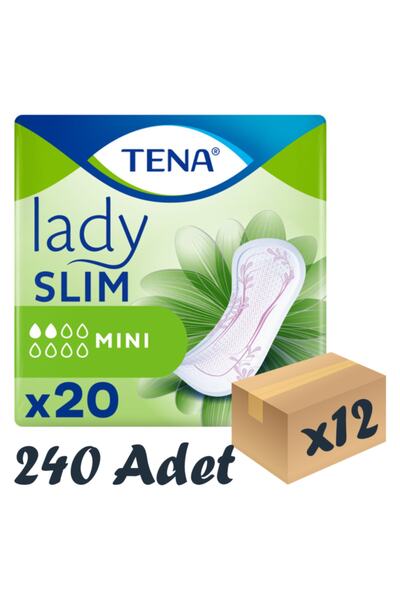 TENA Lady Slim Mini, Kadın Mesane Pedi, 2 Damla, 20'li 12 Paket 240 Adet