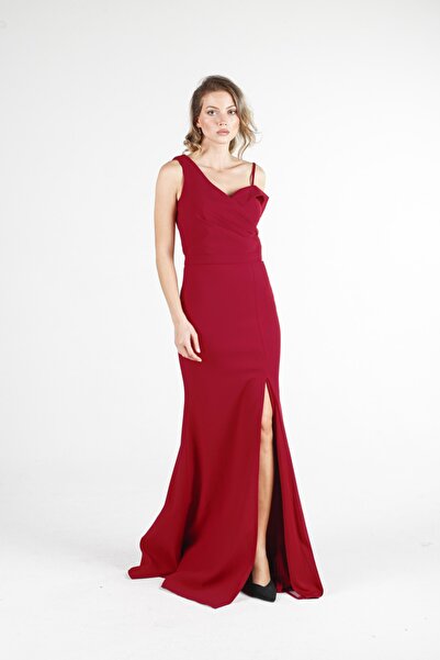 ALİS DRESS Bordo Tek Omuz Balık Elbise