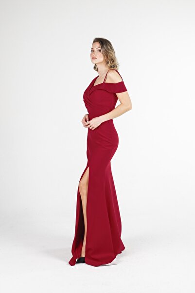 ALİS DRESS Bordo Tek Omuz Balık Elbise