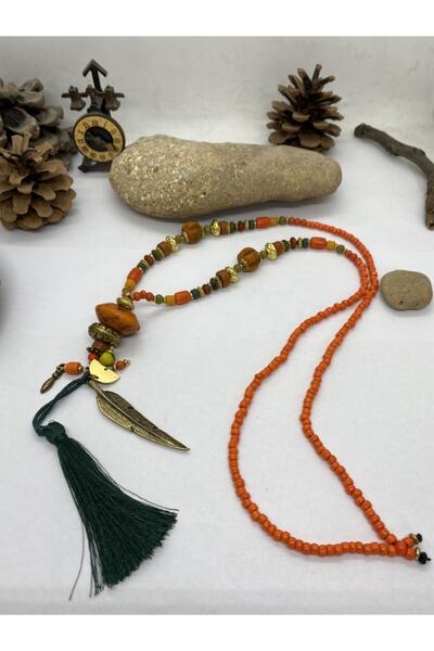 Porsuk Alternatif قلادة طويلة مصنوعة يدويًا من الحجر الطبيعي الأصيل