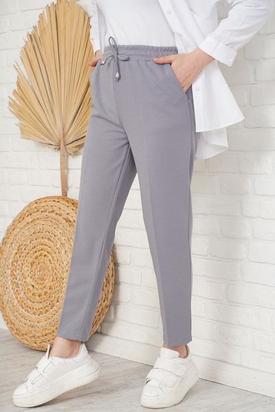 benguen Γκρι Skinny Leg - Λεπτομερές σχοινί ελαστικό παντελόνι μέσης
