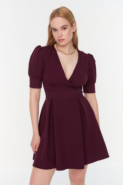 Trendyol Collection Rochie mini țesută prune cu guler dublu cu deschidere pentru patinator/curea TWOSS20EL1639