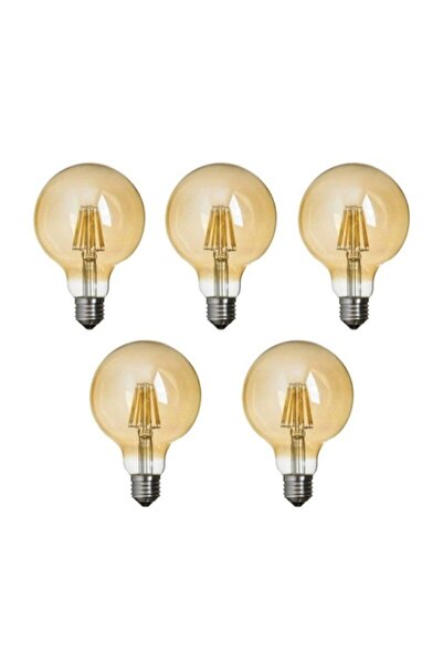 Edison G95 Flamanlı Rustik Led Ampul 5'li Dekoratif Vintage Aydınlatma Amber Rengi
