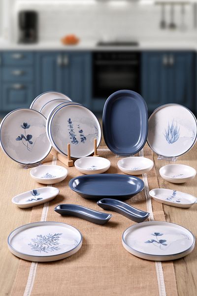Keramika Blue Magic 18 Piece Breakfast Set - 8 Person