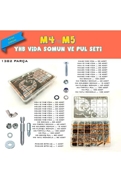 Site Hırdavat 1382 Parça M4 Ve M5 Yhb Vida Somun Ve Pul Seti