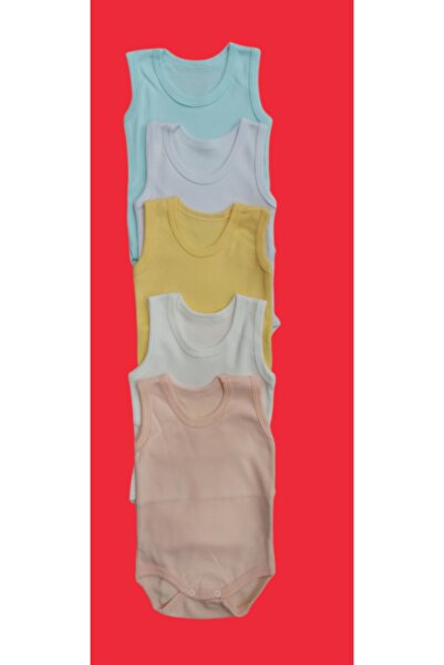özdemirli bebe Strappy Basic Crew Neck Undershirt with Snap Fastener Badi 5 P...