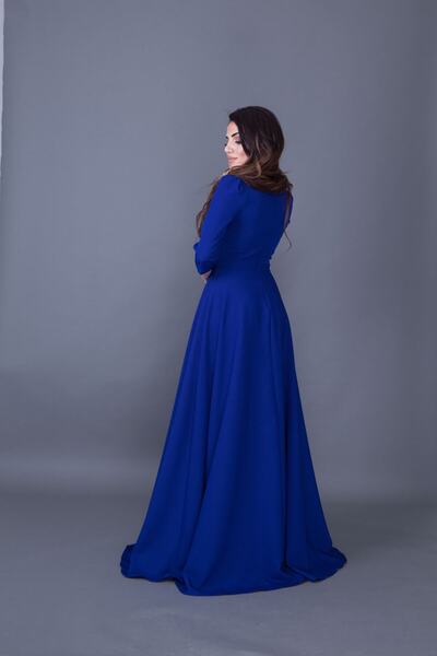 Bidoluelbise Γυναικείο φόρεμα Sax Blue Maxi με V λαιμόκοψη