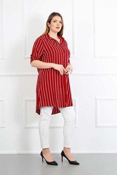 By Alba Collection Жіноча бордова туніка з подвійними смужками з бавовняного віскозу, великий розмір