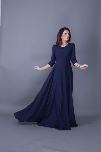 Bidoluelbise Γυναικείο φόρεμα Navy Blue Maxi με λαιμόκοψη σε μέγεθος V