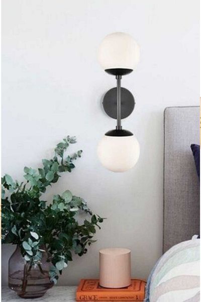 BSA LIGHTING Alanzo 2-Piece Black Sconce (white Glass)
