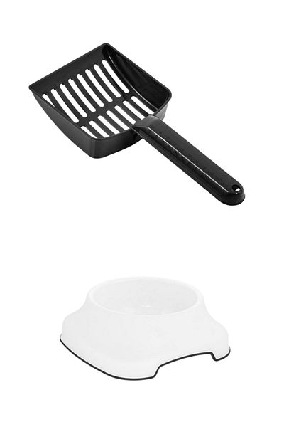 Buffer ® Plastic Cat And Dog Food And Water Bowl + Plastic Cat Litter Cleaning Sifting Shovel