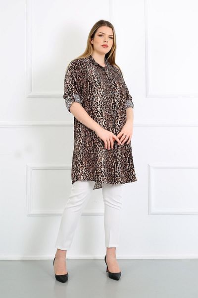 By Alba Collection تونيك نسائي من الفسكوز القطني الفهد مقاس كبير