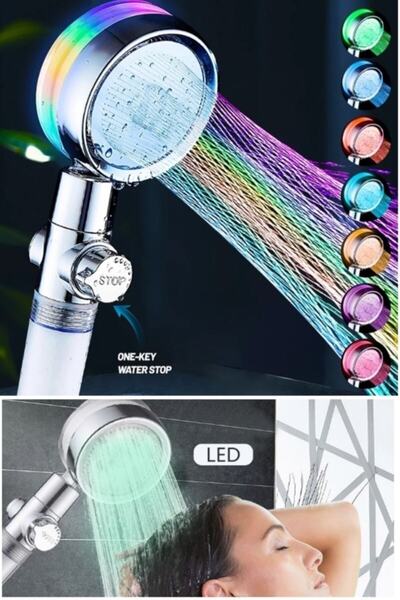 Tuana's Beauty Otomatik 7 Renk Değiştiren Led Duş Başlığı Su Tasarruflu Başlı...