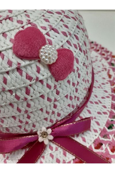 Kardelen Butik Denizli Pearled, mercerized Children's Hat (2-6 Years) (Fuchsia)