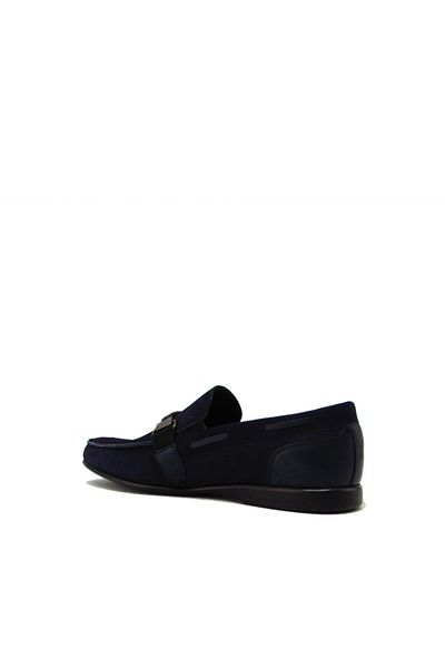 Fosco Fsc2076 Navy Blue Nubuck Men's Printed Front Belted Shoes