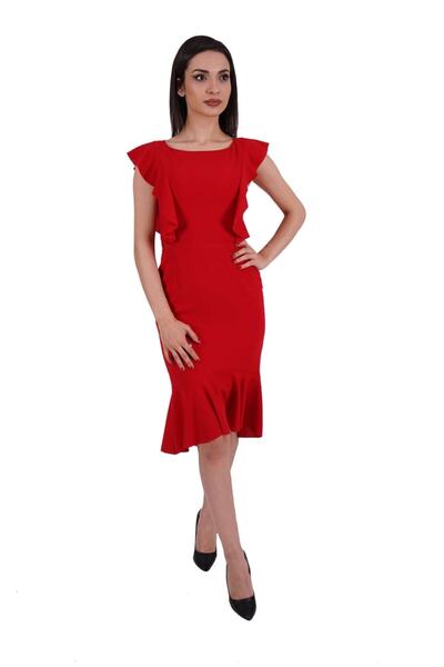 SpringStore Kırmızı Kısa Krep Abiye Elbise