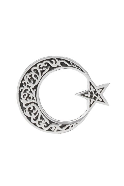 Takılingo 925 Ayar Gümüş Desenli Ayyıldız Yaka Rozeti