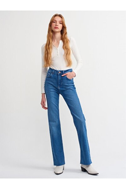 Dilvin Pantaloni Flare Blue - Design de spălare a zăpezii