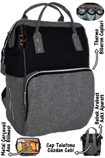 USF Black Gray Baby Care Backpack Mother Baby Care Backpack