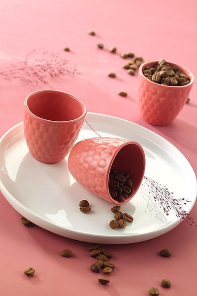 Kütahya Porselen Favo 3 Piece Coffee Set Pink