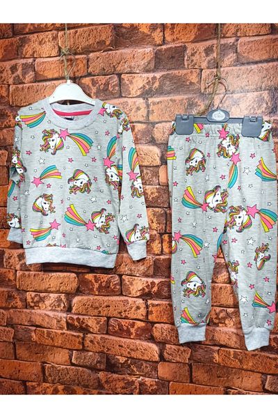endudu Seasonal Unicorn Printed 2 Piece Set Girl's Tracksuit Set