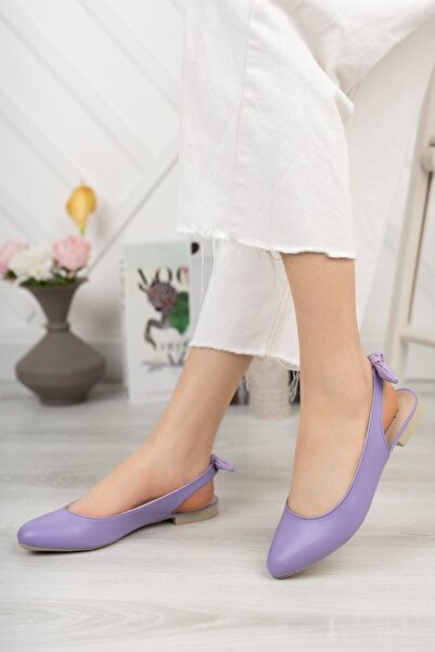 MERVE BAŞ Kadın Lila Günlük Babet Fiyonklu Lastikli