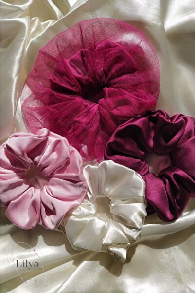 TOKALİLYA Kadın Lastikli Simit Saten Fuşya Saç Toka Seti 3lü