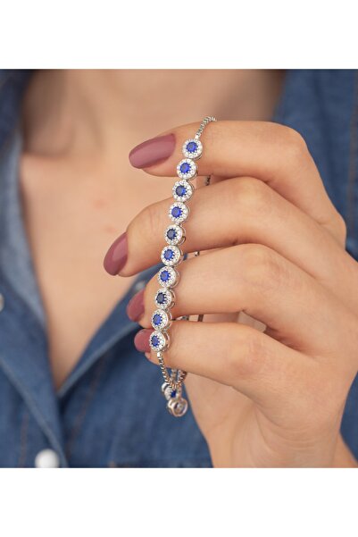 Miavi Silver 925 Ayar Gümüş Safir Taşlı Beyaz Asansörlü Bileklik