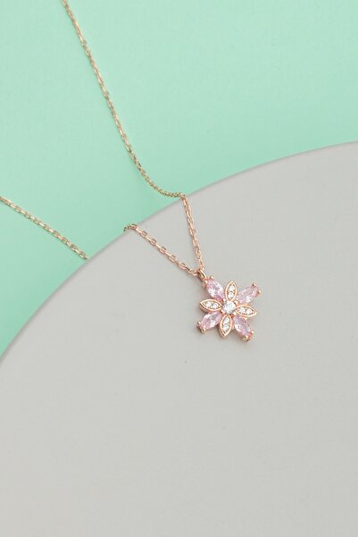 Miavi Silver 925 Ayar Gümüş Pembe Taşlı Umut Çiçeği Kolye