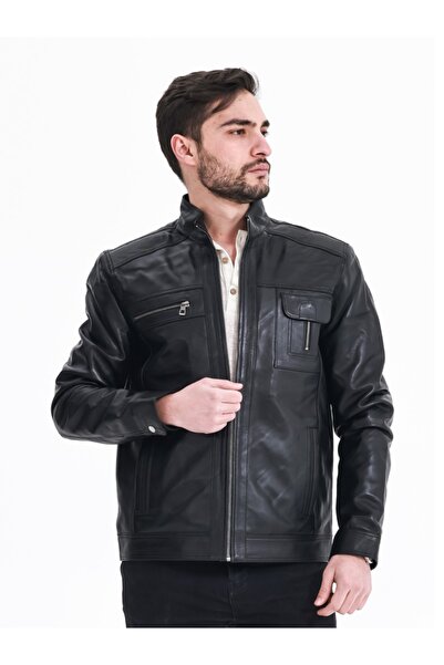 YÜCE DERİ Siyah Erkek Deri Ceketi