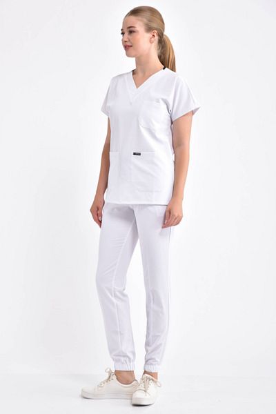 Owlet Medikal Costum chirurgical alb din Lycra cu picioare elastice