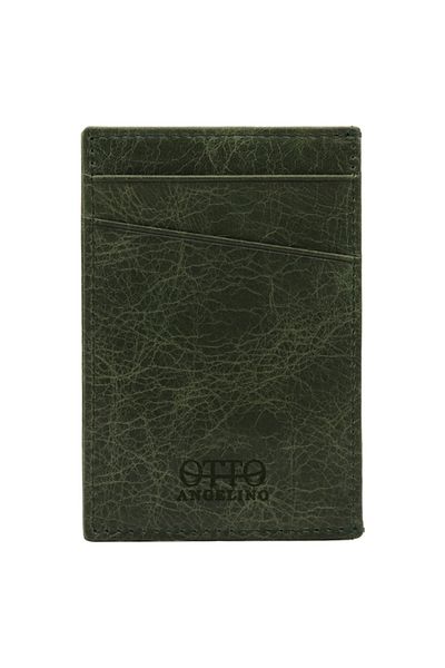 OttoAngelino Suport pentru carduri unisex, verde, din piele naturală, cu protecție RFID, cu design subțire