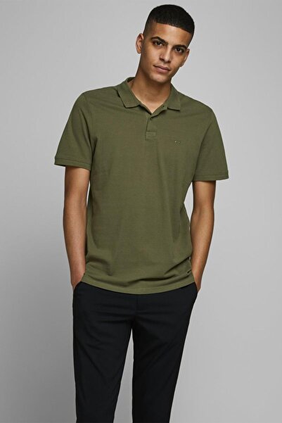 Jack & Jones Jack&jones 12136516 Ανδρικό μπλουζάκι με γιακά - Χακί