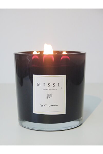 Missi Xxl Siyah Parlak Cam Içi Doğal Ahşap Fitilli Mystoc Garden Kokulu Vegan...