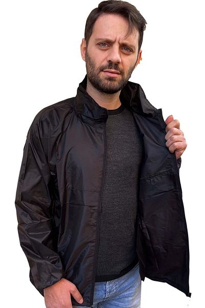 emre spor Αθλητικό αδιάβροχο-αντιανεμικό με κουκούλα και τσέπες μαύρο μέγεθος M