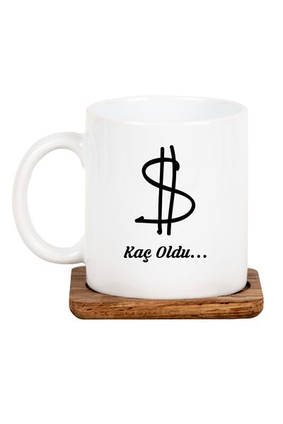 Manidar Hediye How Many Dollars Designed Mug with Wooden Base