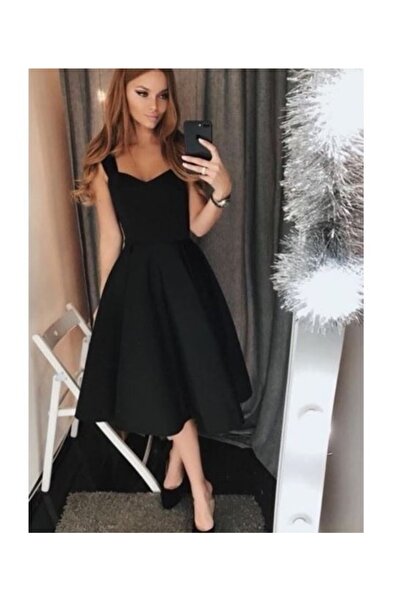 Styling Park Kabarık Kumaş Askılı Midi Elbise