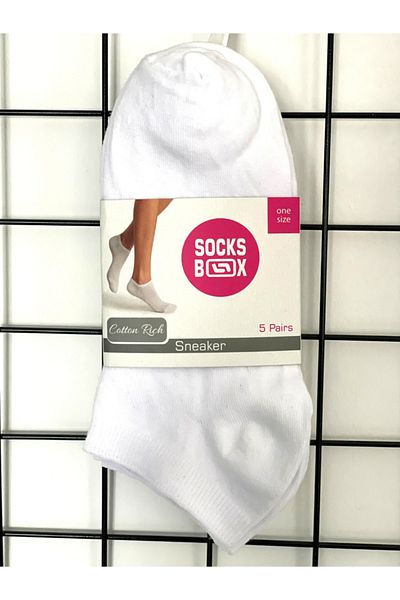 socksbox 5 ζευγάρια γυναικείες βαμβακερές λευκές κοντές κάλτσες
