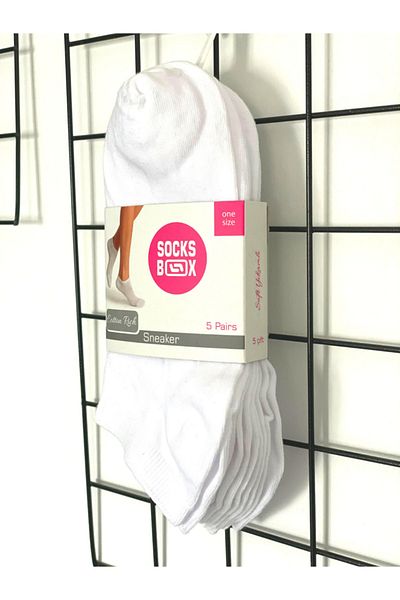 socksbox 5 ζευγάρια γυναικείες βαμβακερές λευκές κοντές κάλτσες