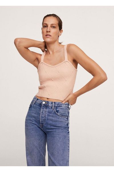 MANGO Woman Γυναικείο Nude έγχρωμο Cropped Knit Top